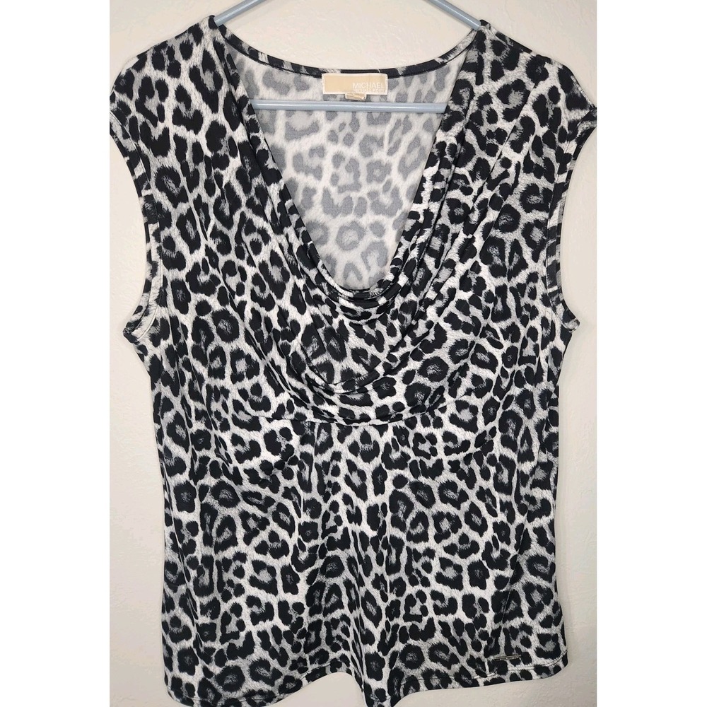 MICHAEL Michael Kors Leopard Draped sleeveless Black Gray Top Plus Size 1X
